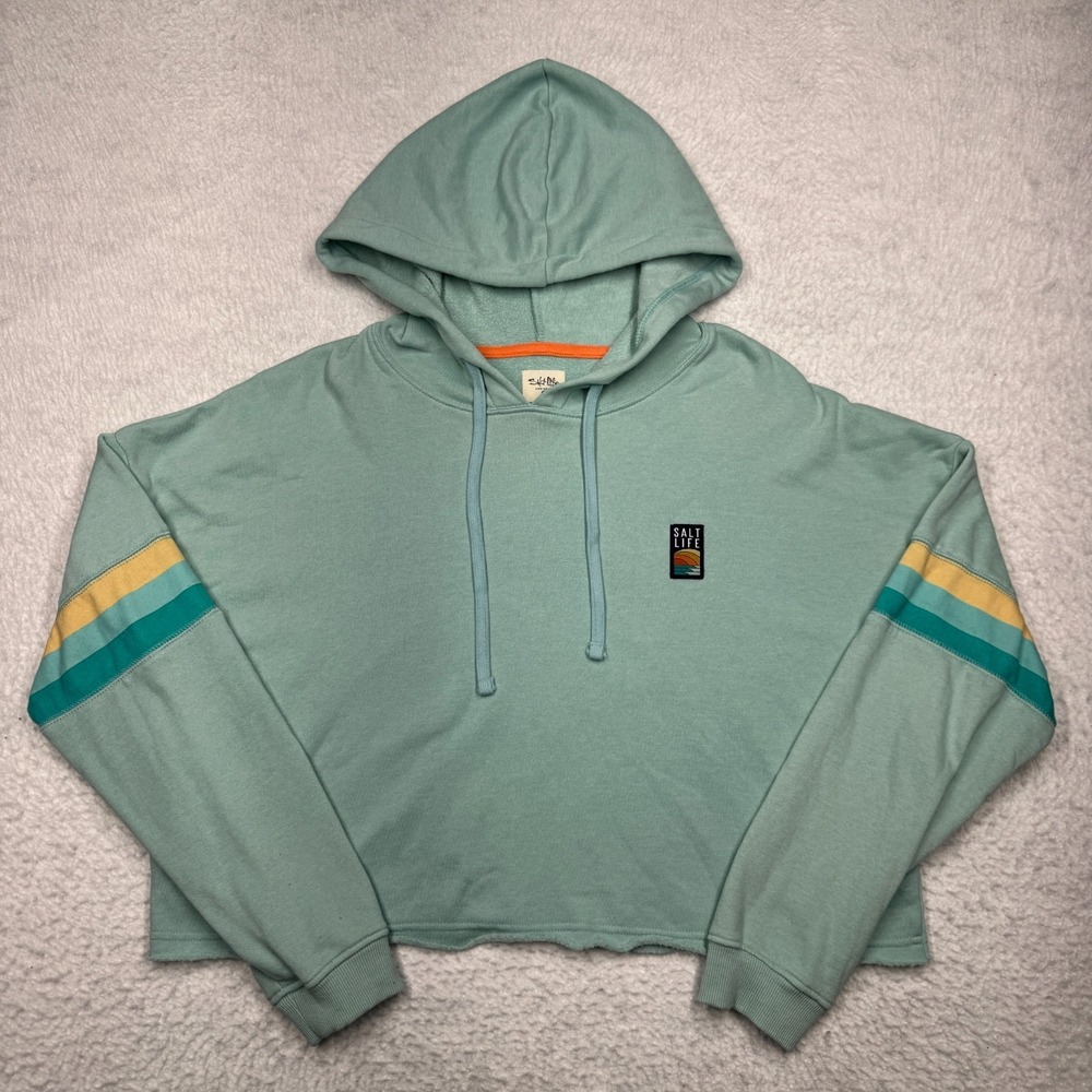 Salt Life Hoodie Crop Cropped Live Salty Teal Women's Size‎ Small